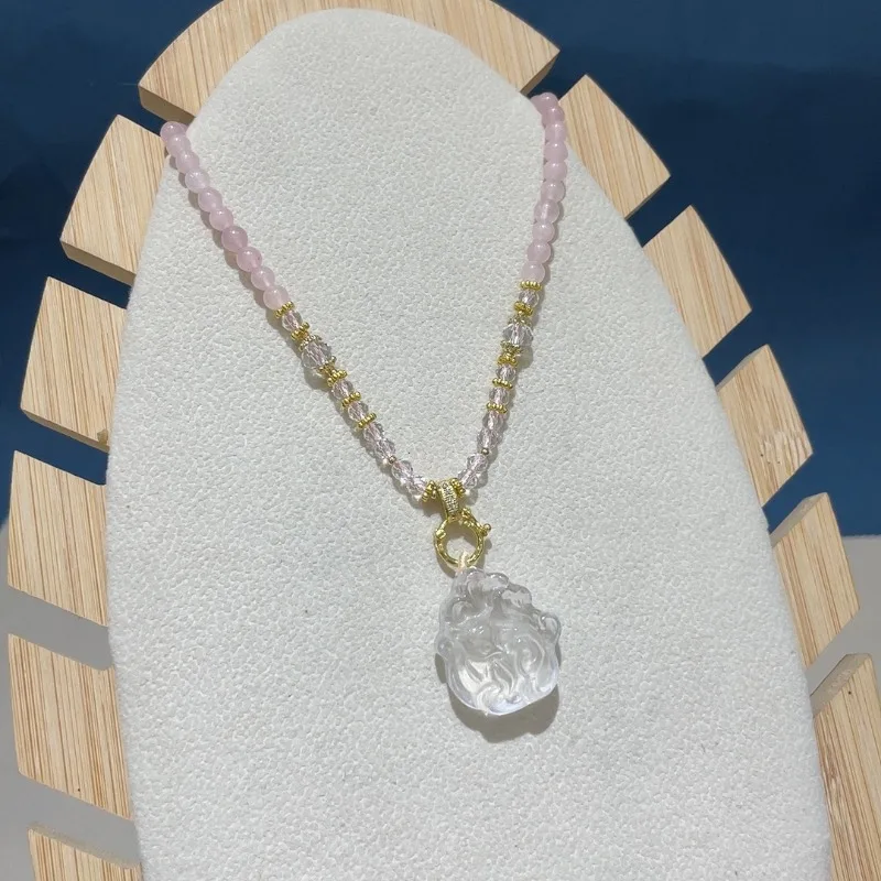 Vintage Style Rose Quartz Pendant Necklace - Image 3