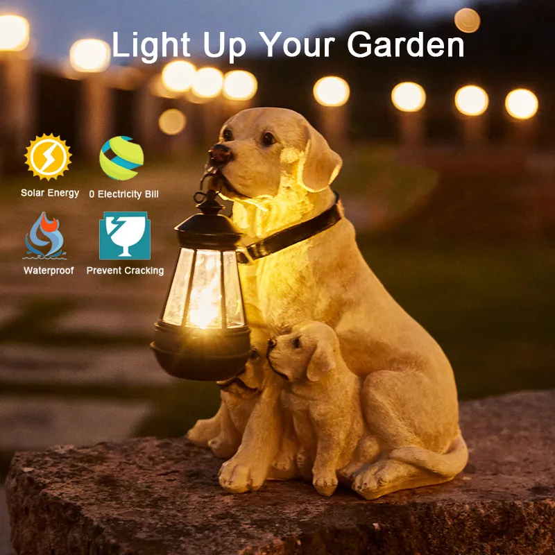 Solar-Powered Outdoor Resin Dog Statue Lamp - Image 2