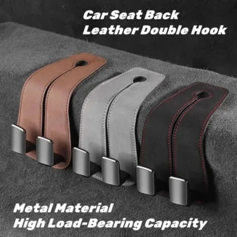 Double Hook Car Back Seat Organizer Leather Hooks - Image 2