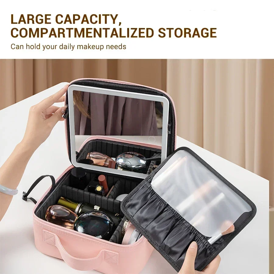 LED Mirror Travel Makeup Organizer Bag - Image 3