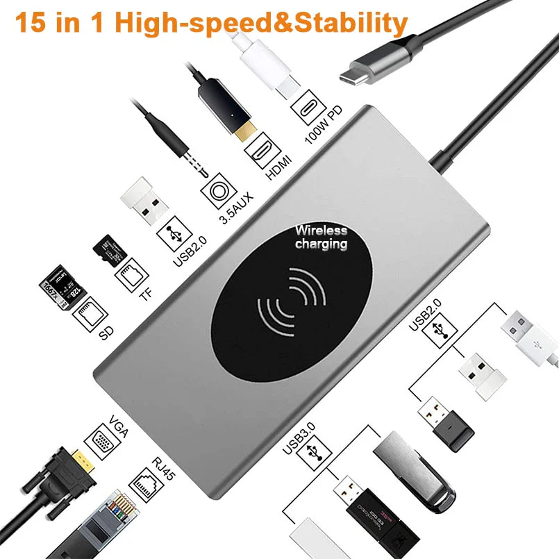 15in1 USB-C Wireless Charging Docking Station - Image 2