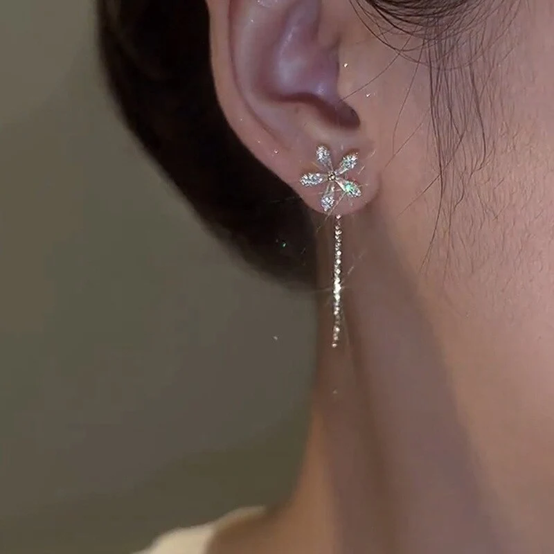 Elegant Flower Long Chain Earrings - Image 2