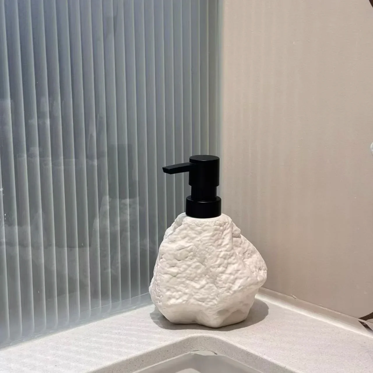 Sculptural Stone-Textured Ceramic Soap Dispenser - Image 3