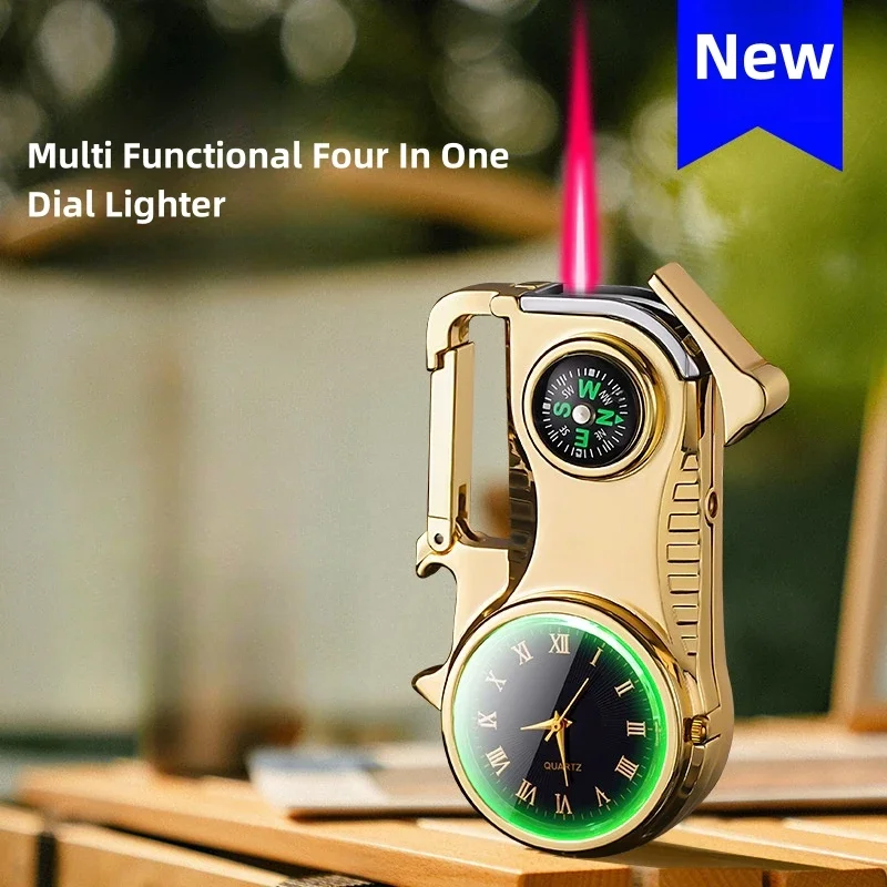 4in1 Windproof Metal Butane Compass Watch Keychain Lighter - Image 2