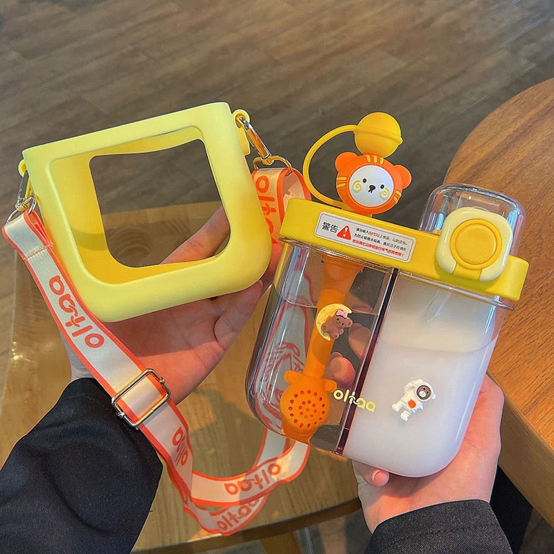 Leak-Proof Double Straw Cartoon Kids Water Bottle - Image 3
