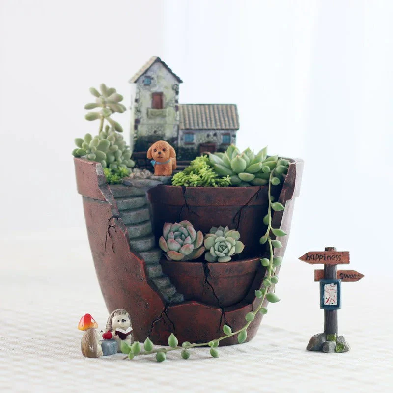 Mini Cottage Succulent Landscape Planter Pot - Image 2