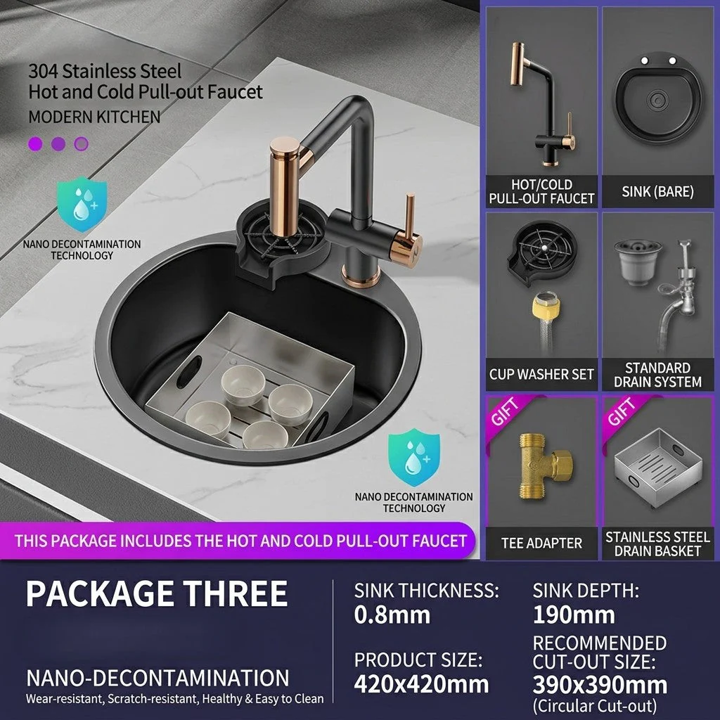 Orbico Deep-Basin Round Stainless Steel Kitchen Sink - Image 3