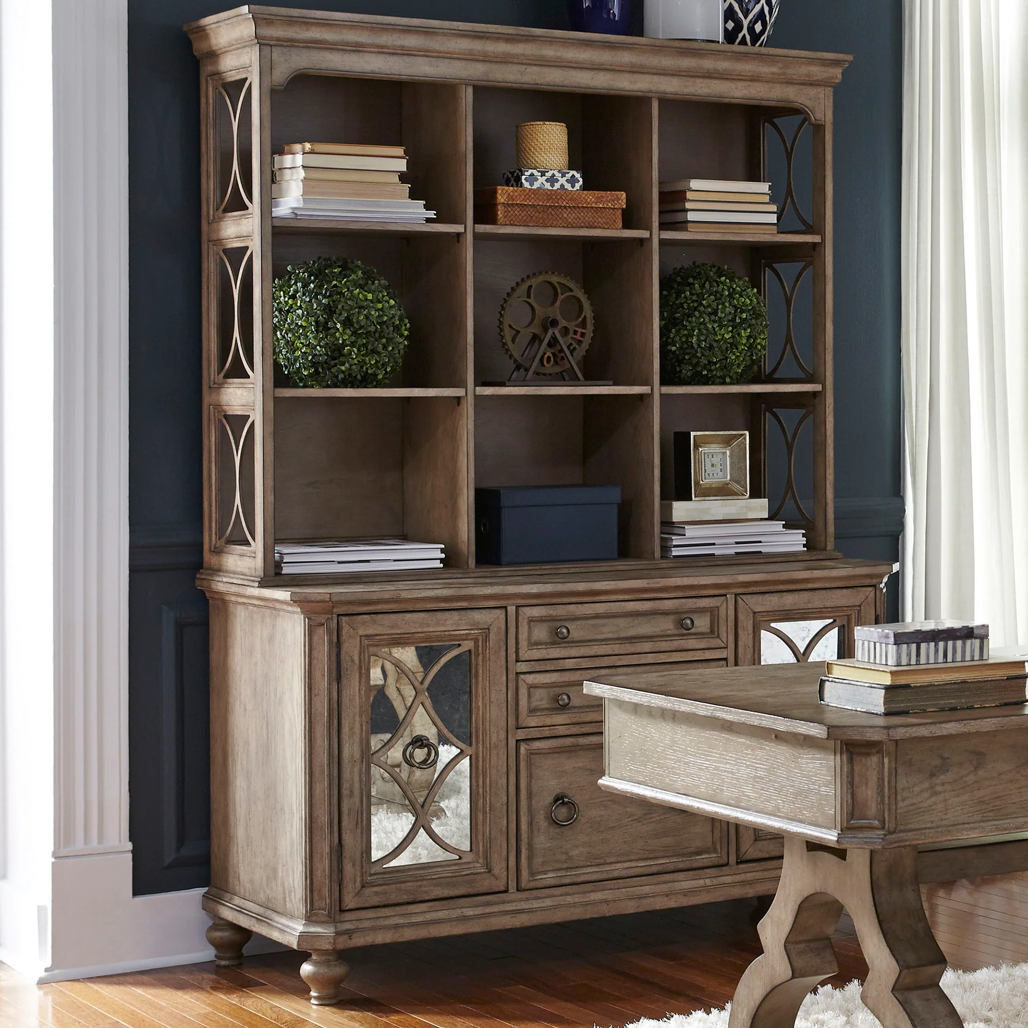 Simply Elegant – Credenza & Hutch – Heathered Taupe