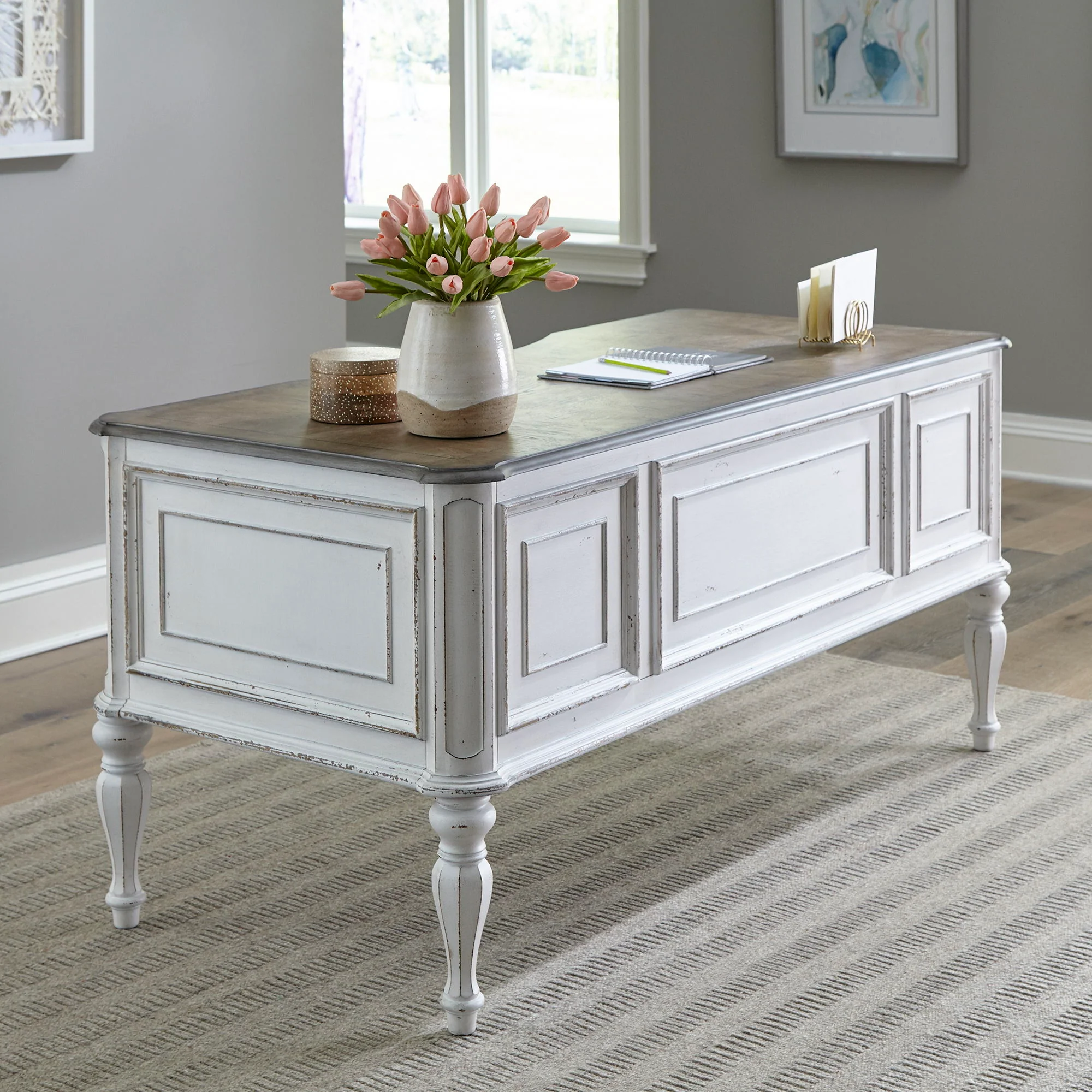 Magnolia Manor - Writing Desk - Antique White & Weathered Bark - Image 1