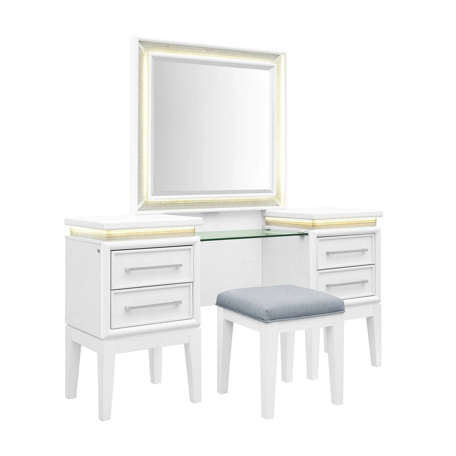 Reflections - 3 Piece Vanity Set - Pearl White & Rhinestone - Image 3