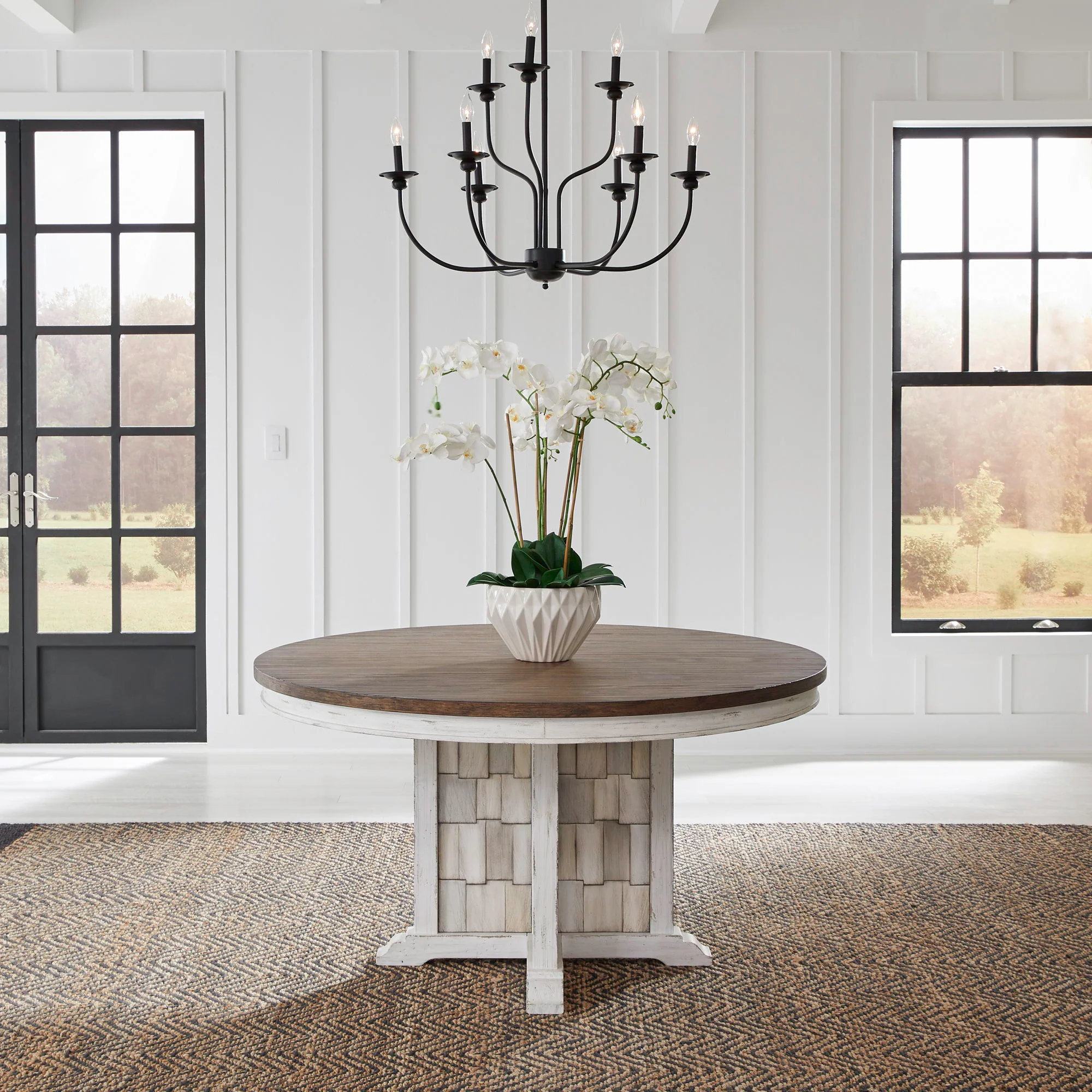 River Place - Pedestal Table - Riverstone White & Tobacco - Image 1