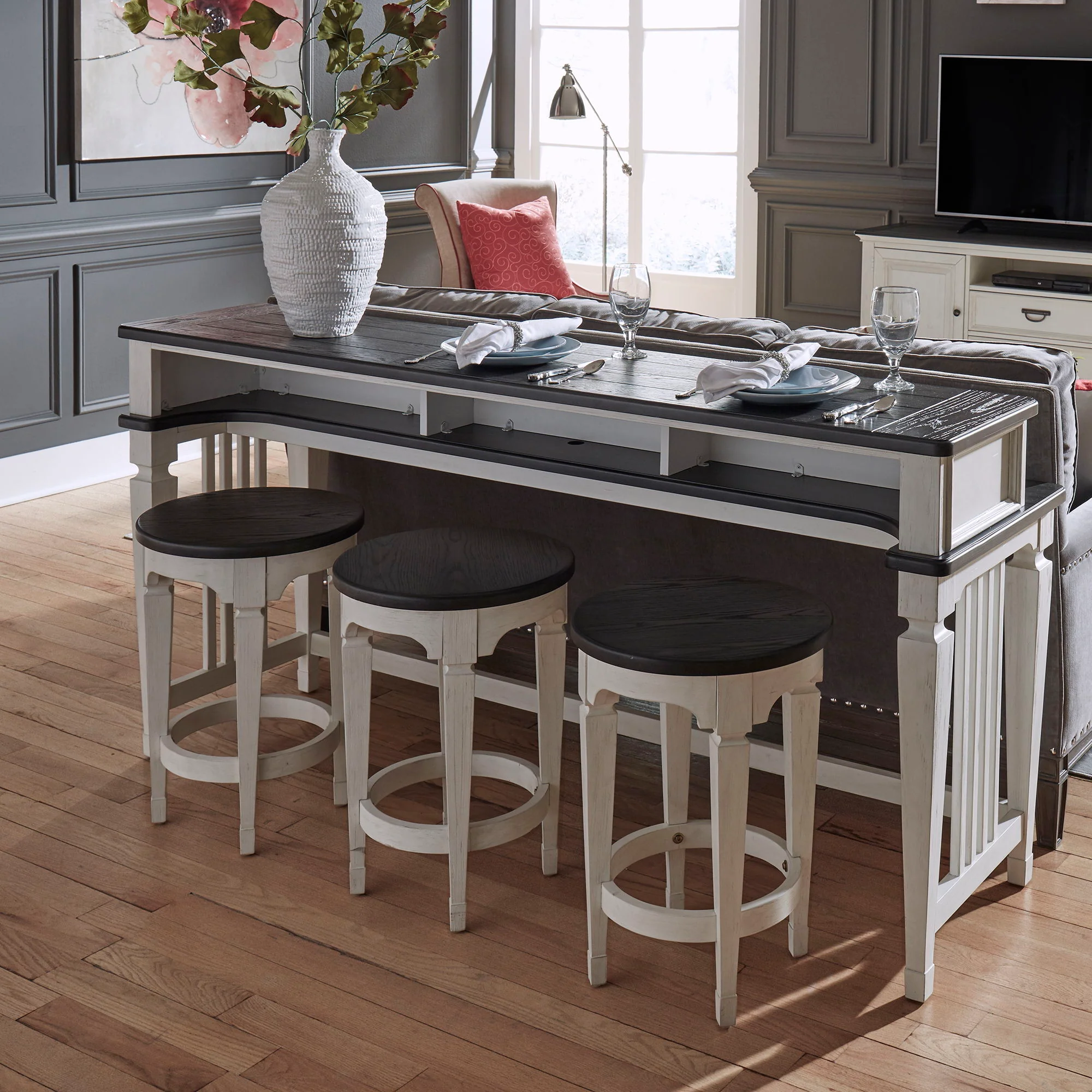 Allyson Park - 4 Piece Dining Room Set - Wirebrushed White / Charcoal - Image 1