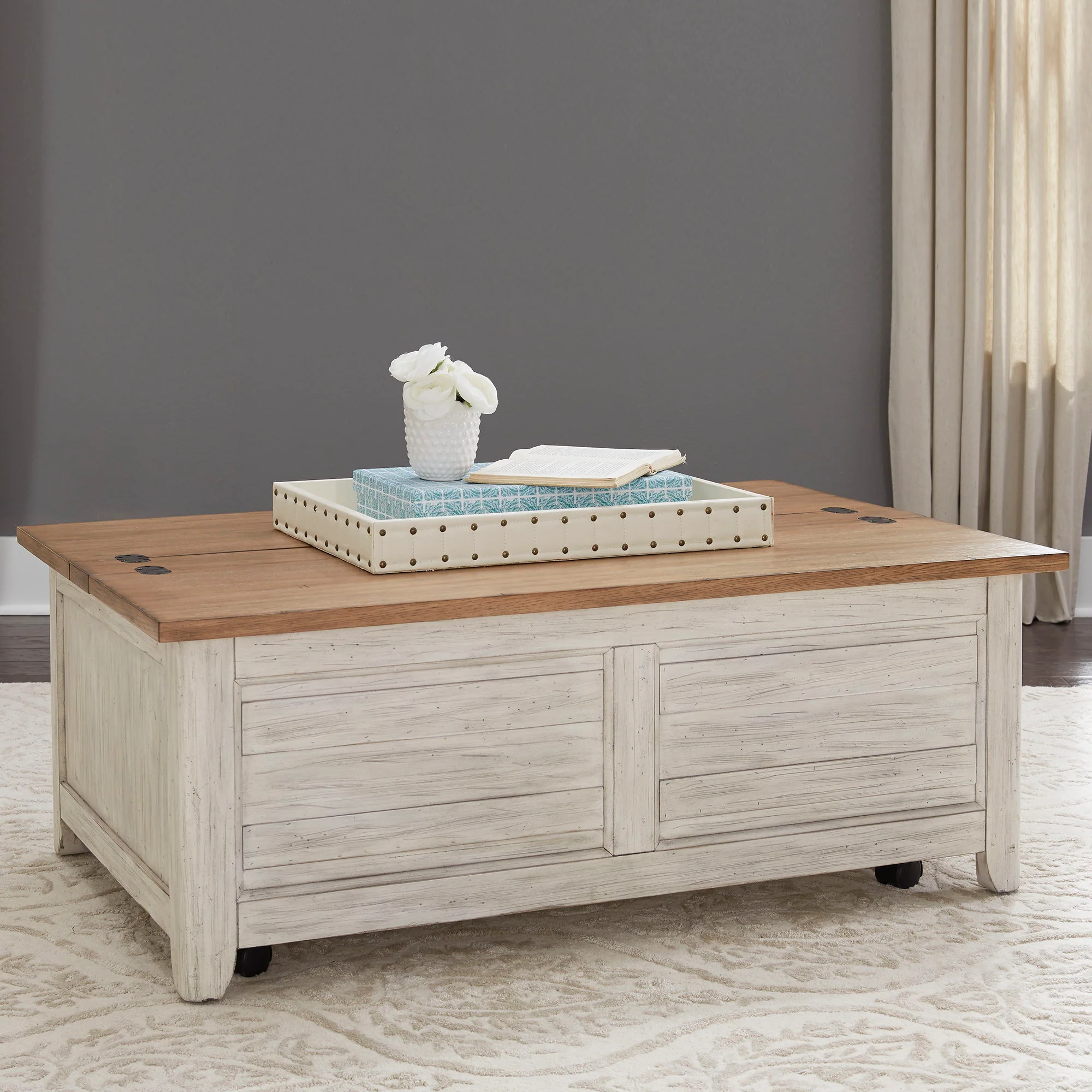 Farmhouse Reimagined - Storage Trunk - Antique White / Chestnut Tops - Image 3