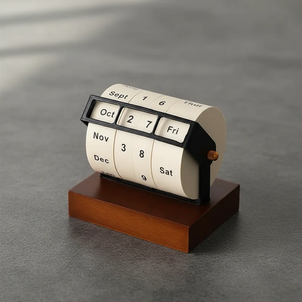 Mid-Century Rotating Wooden Perpetual Desk Calendar - Image 3