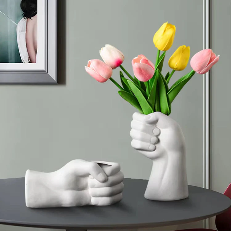 Artistic Hand Gesture Ceramic Tabletop Flower Vase - Image 3