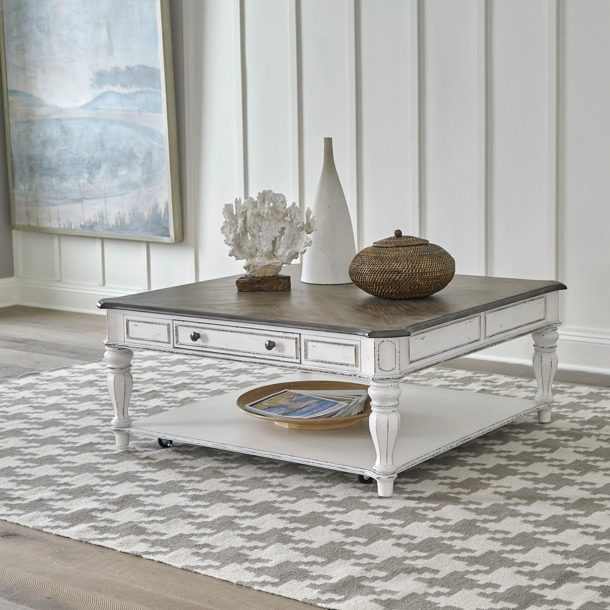 Magnolia Manor - Oversized Square Cocktail Table - Antique White - Image 1