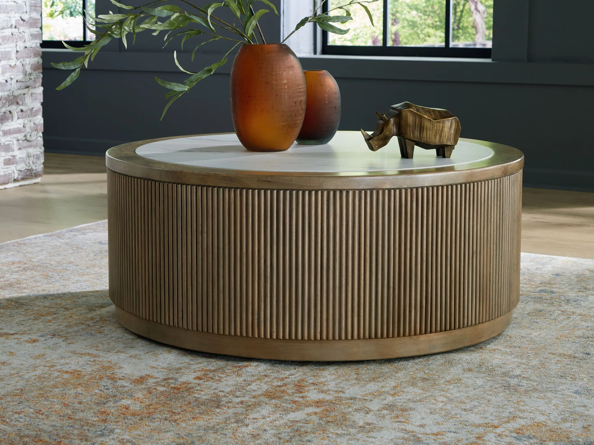 Camdill - Round Cocktail Table - Light Brown / White - Image 3
