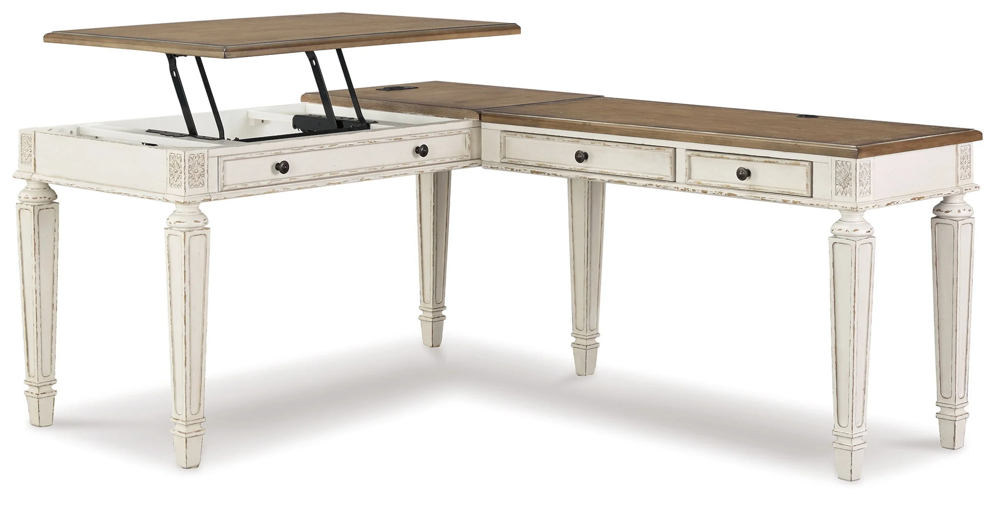 Realyn – L Shaped Desk With Lift Top – White / Brown
