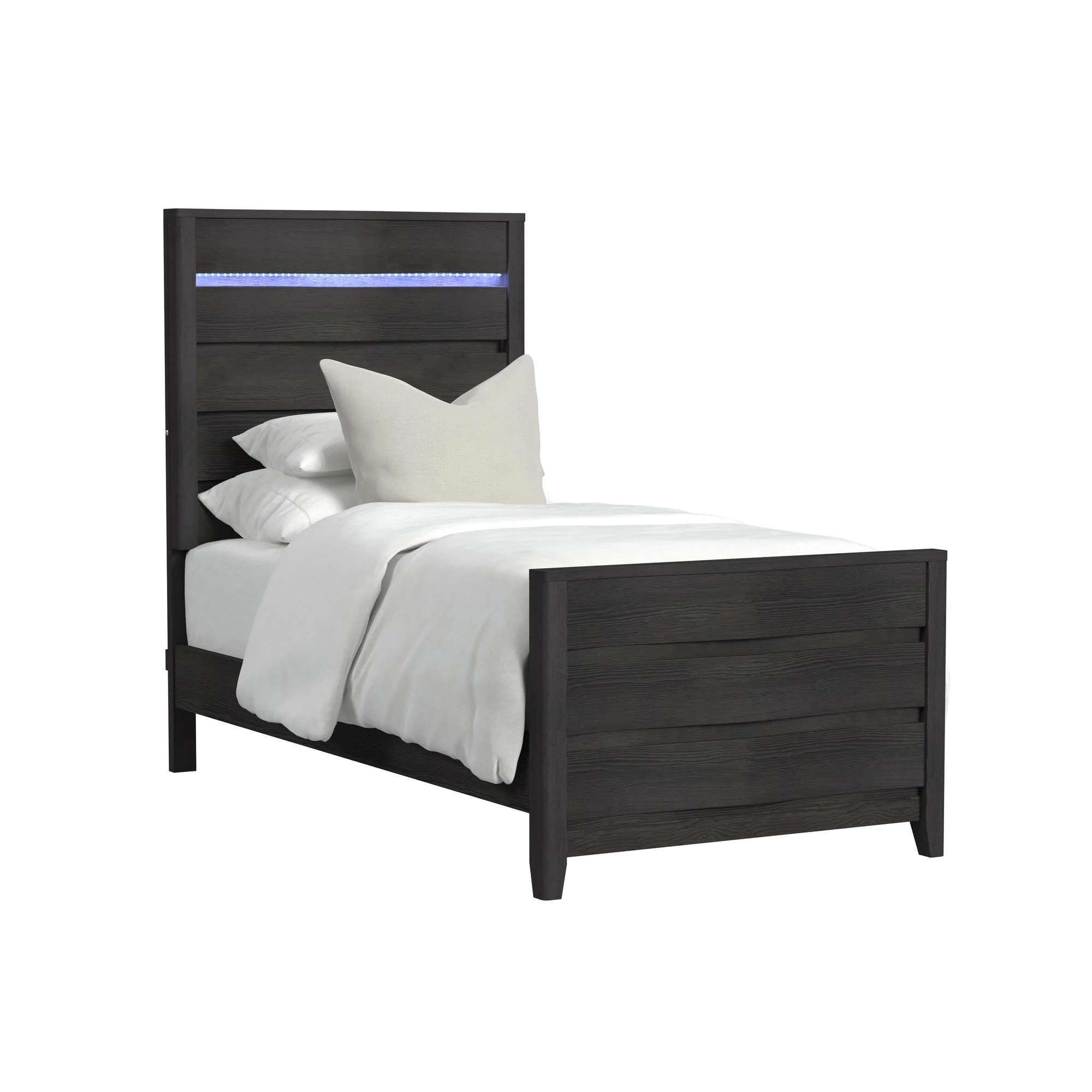 Tobias – Twin Panel Headboard With LED And Footboard And Slats – Black