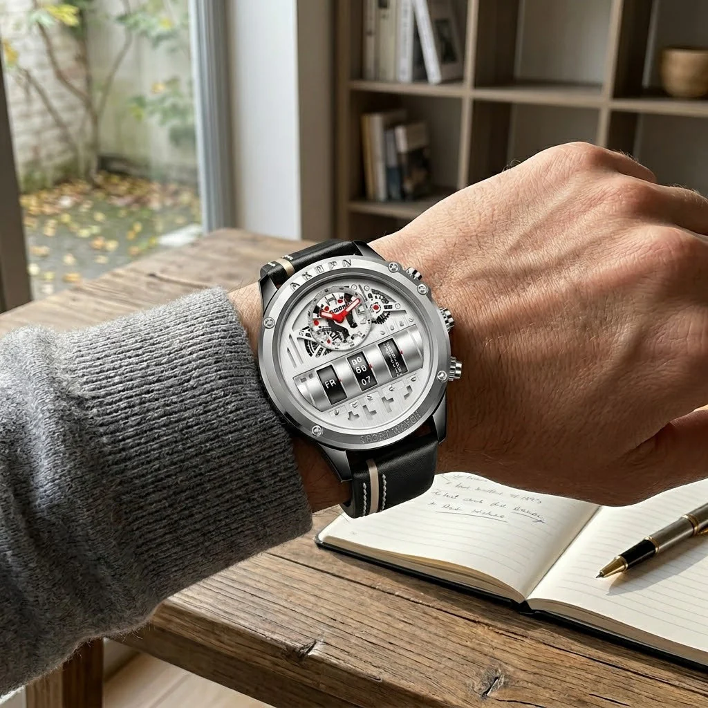Time Capsule Rotating Calendar Engine Dial Watch - Image 3