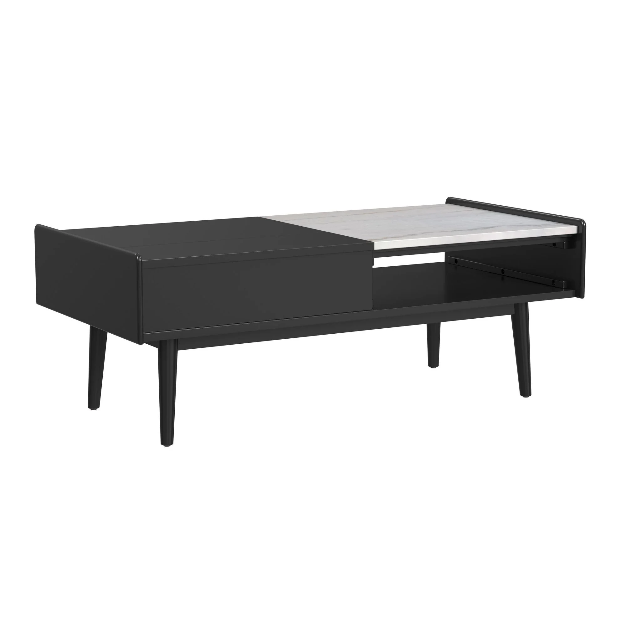 Lanette – Coffee Table With White Marble And Lift-Top – Black