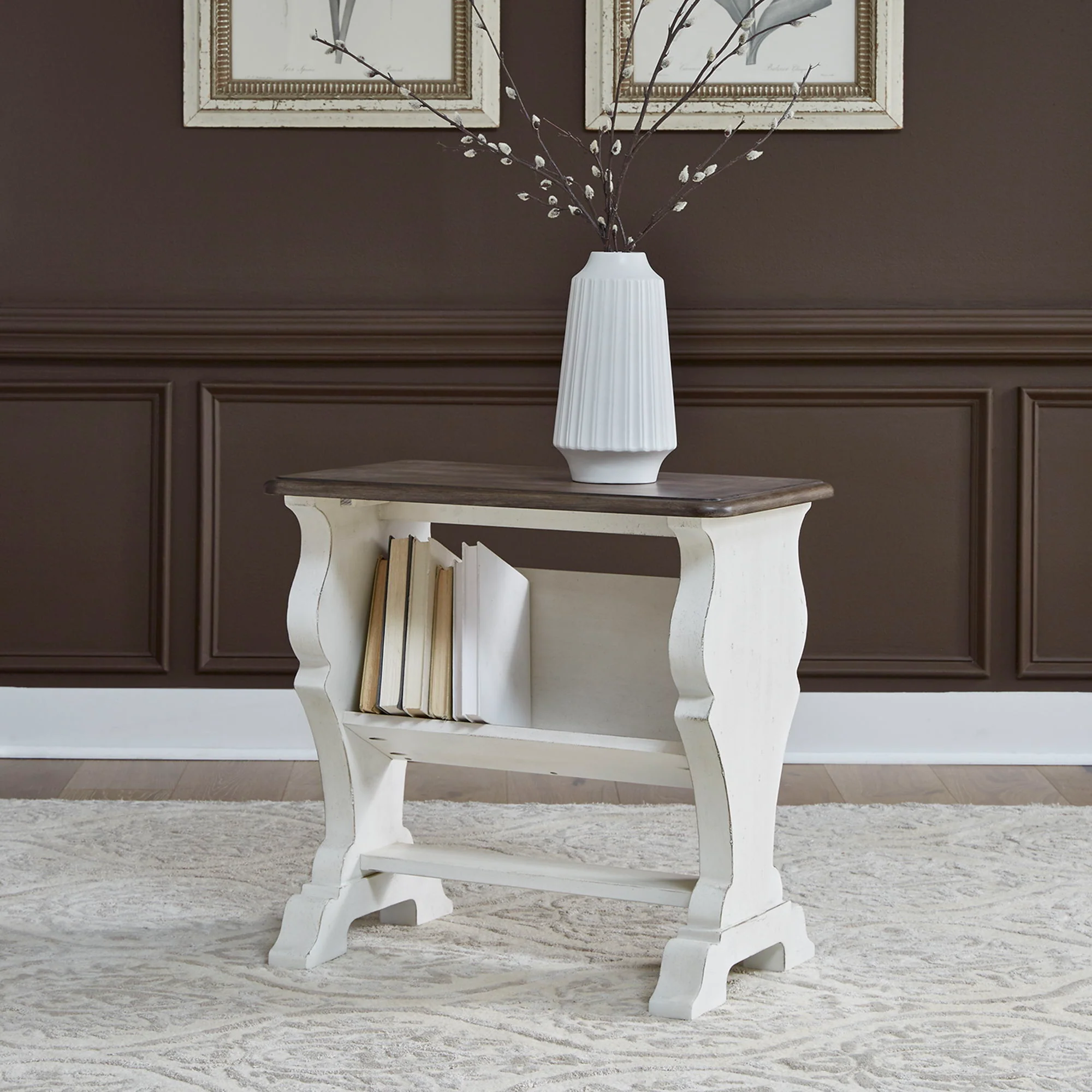 Abbey Road – Library Chair Side Table – Porcelain White / Churchill Brown