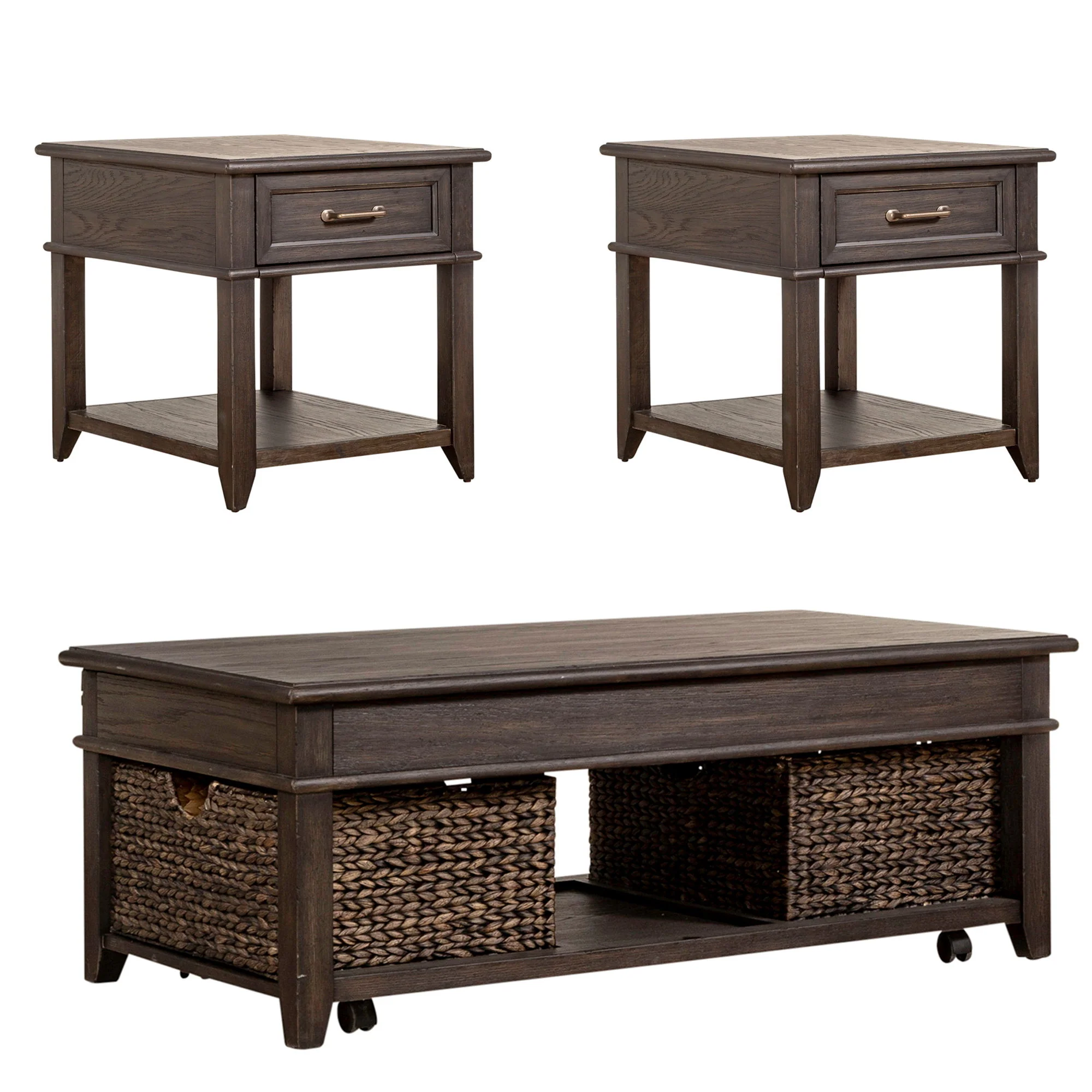 Mill Creek - 3 Piece Living Room Set (Lift Top Cocktail & 2 Drawer End Tables) - Peppercorn - Image 2