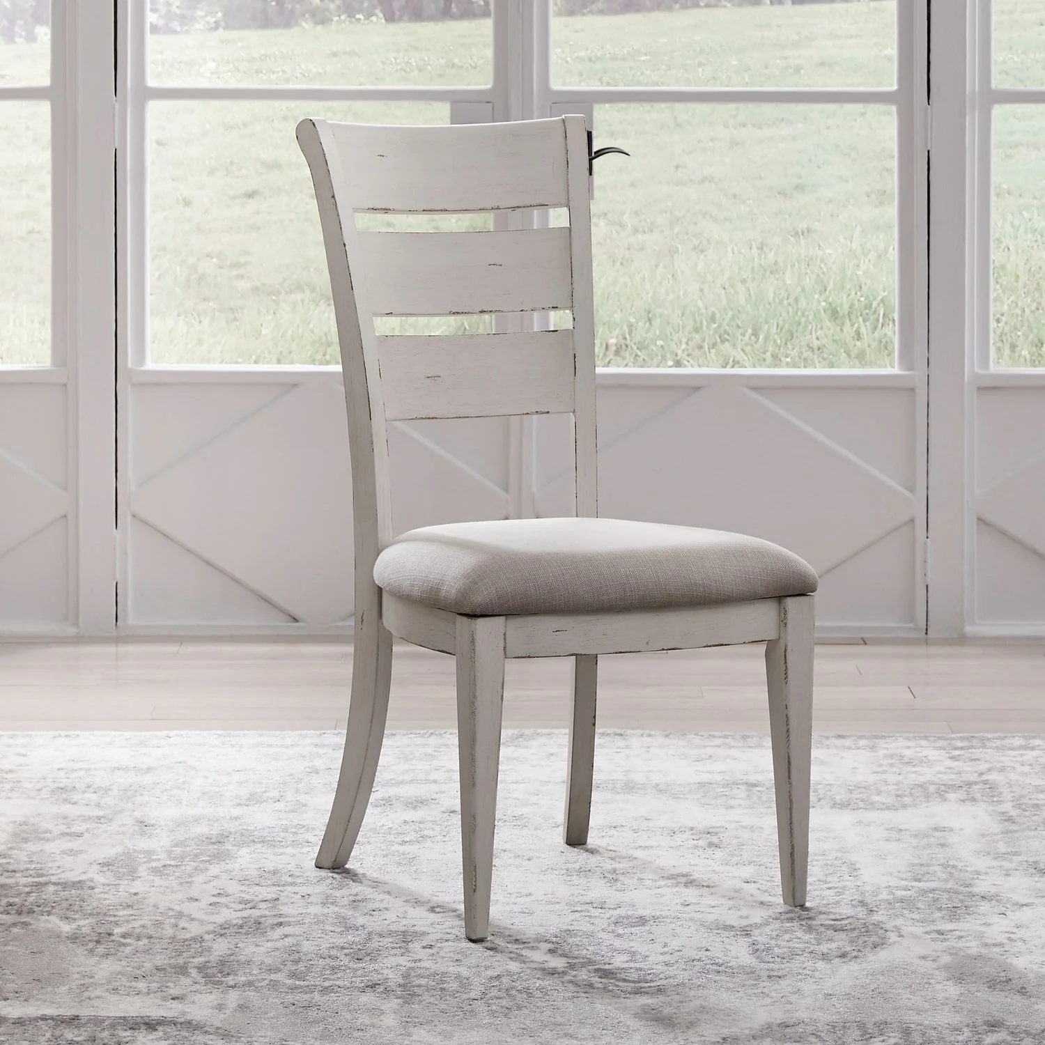Backroads - Ladder Back Side Chair - Weathered White & Parchment - Image 1