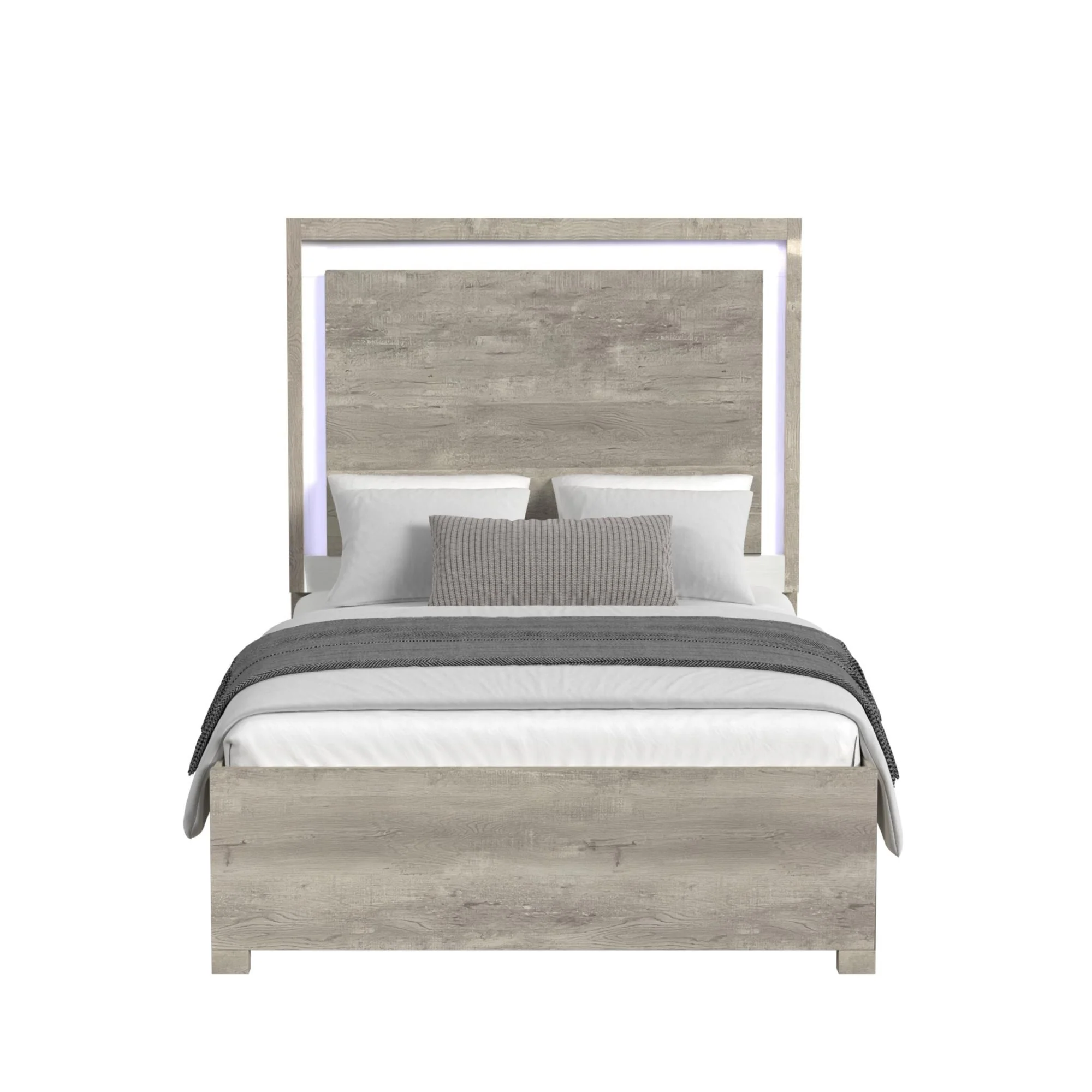 San Matteo - Full Panel Headboard With LED And Footboard With Slats - Gray - Image 2