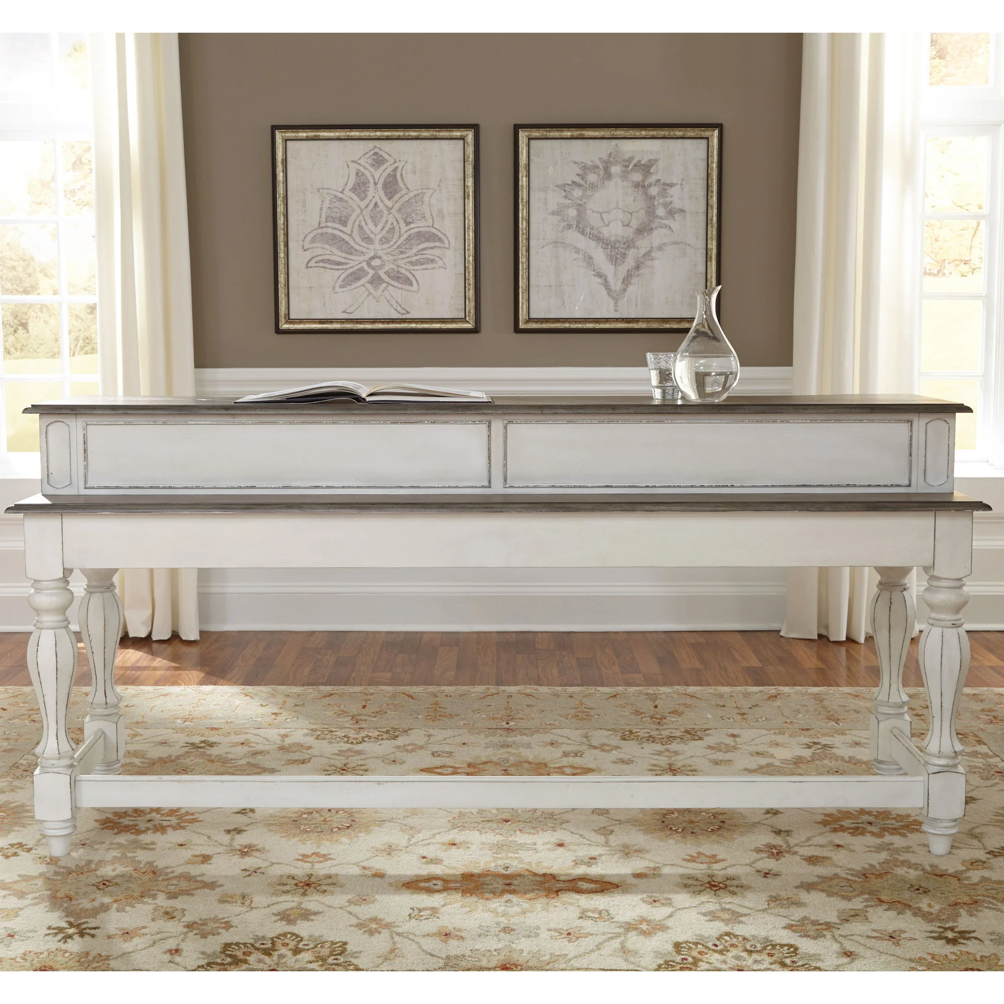Magnolia Manor - 4 Piece Console Set (1 Console 3 Stools) - Antique White - Image 2