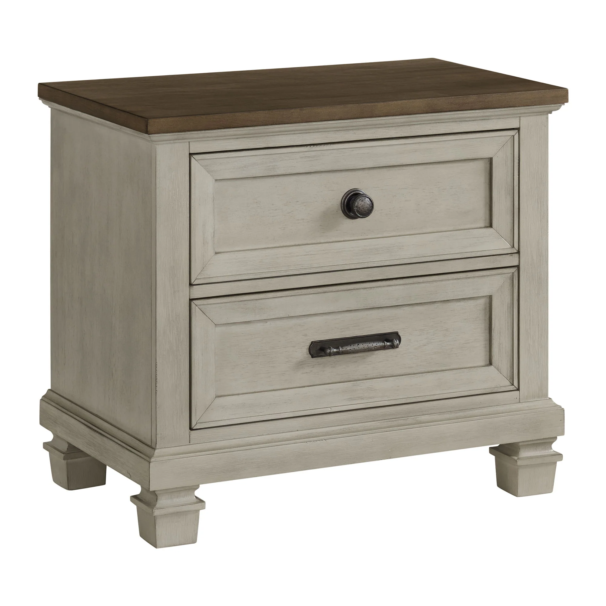 Farmington – 2 Drawer Nightstand With USB – Medium Brown / Washed Stone