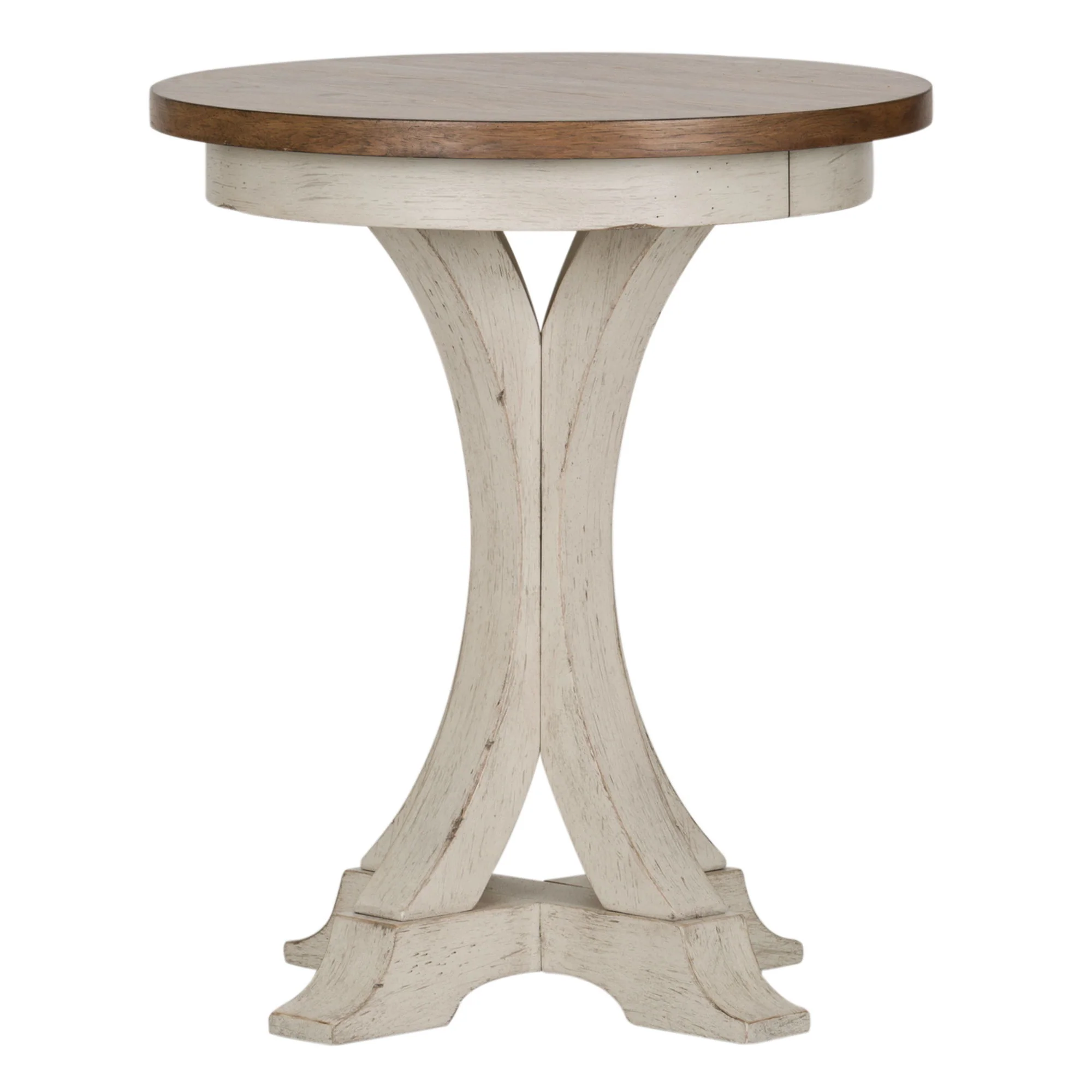 Farmhouse Reimagined – Round Chair Side Table – Antique White / Chestnut Tops