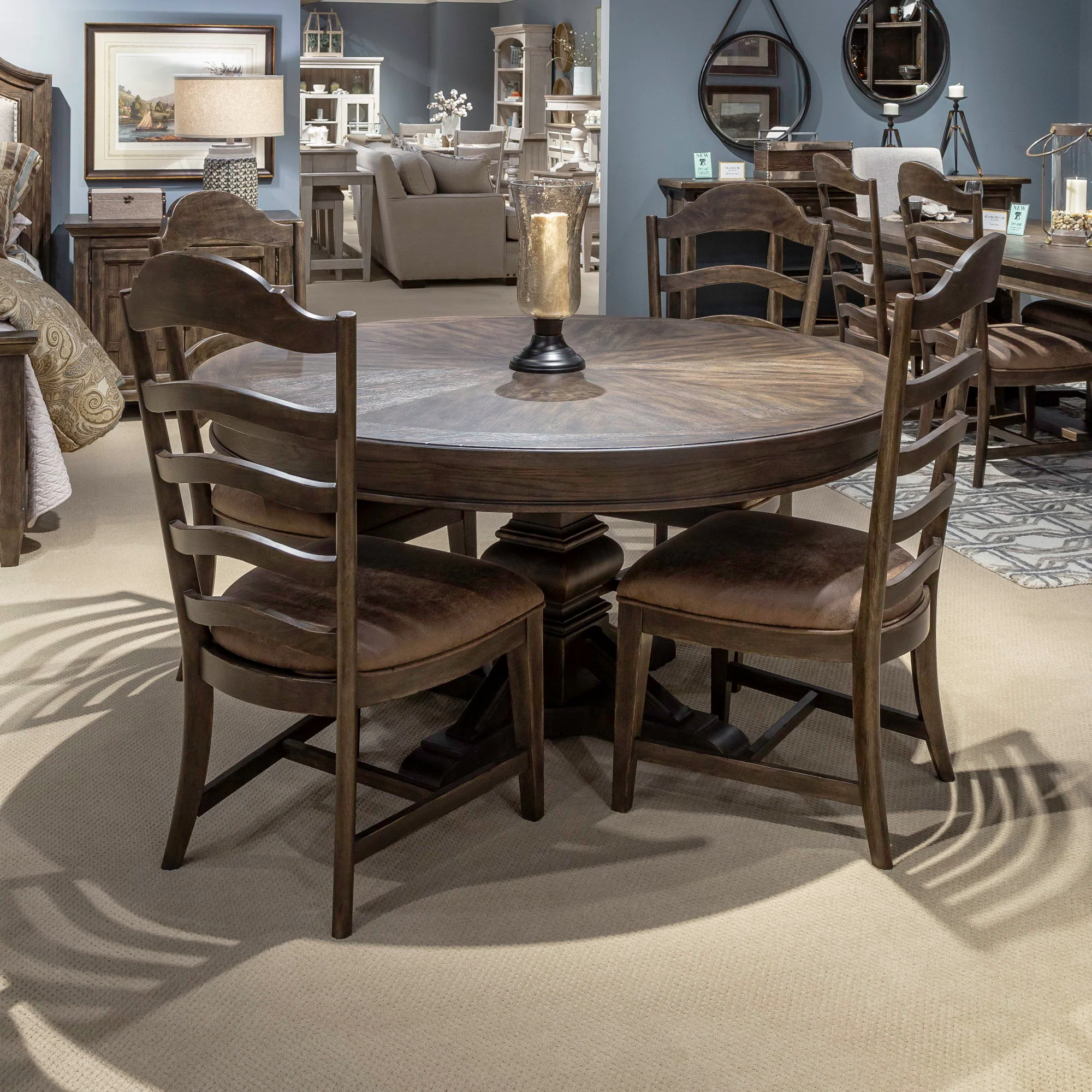 Paradise Valley - 5 Piece Pedestal Table Set - Saddle Brown - Image 1