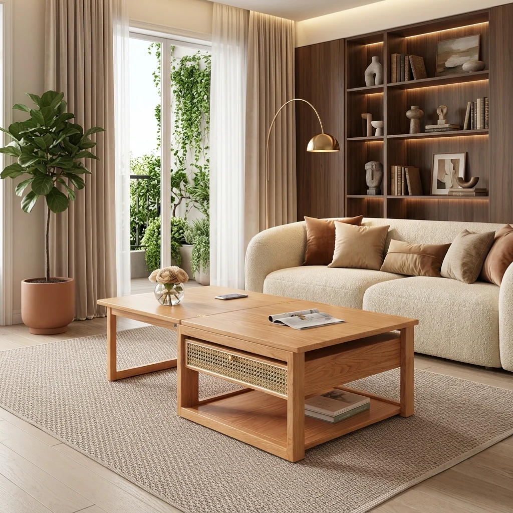 Zen Frame Modular Design Wood Tea Table - Image 2