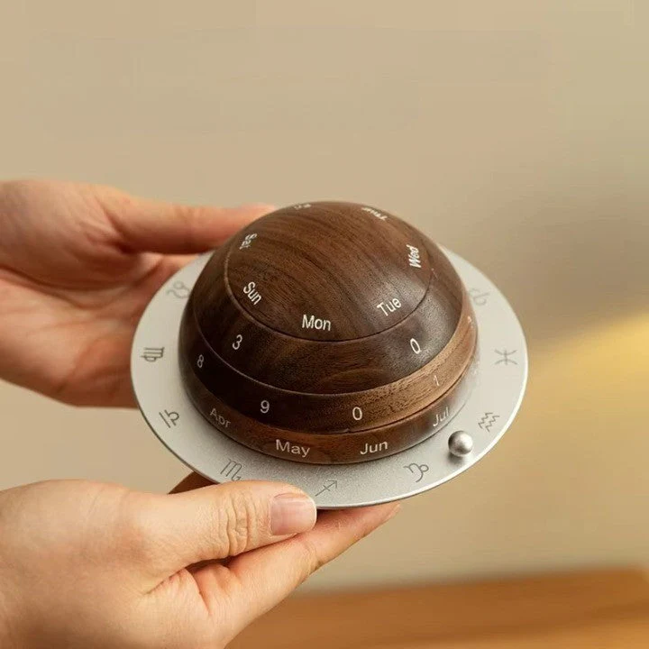 Cosmic Cycle Minimalist Rotating Wooden Calendar - Image 3