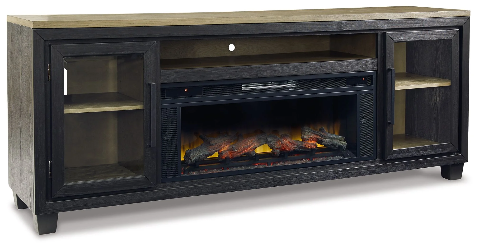 Foyland – 83″ TV Stand With Electric Infrared Fireplace Insert – Black / Brown