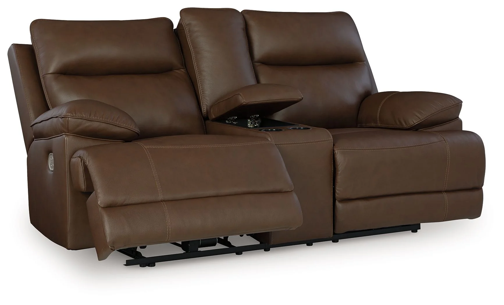 Vonryan – Power Reclining Loveseat With Console / Adj Headrest – Tobacco