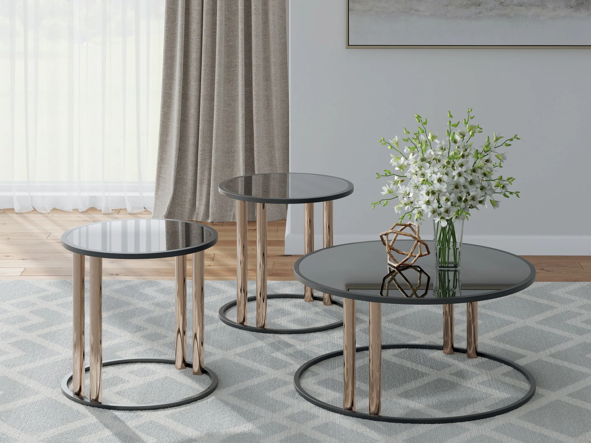 Hannerly - Occasional Table Set (Set of 3) - Black / Gold Finish - Image 2