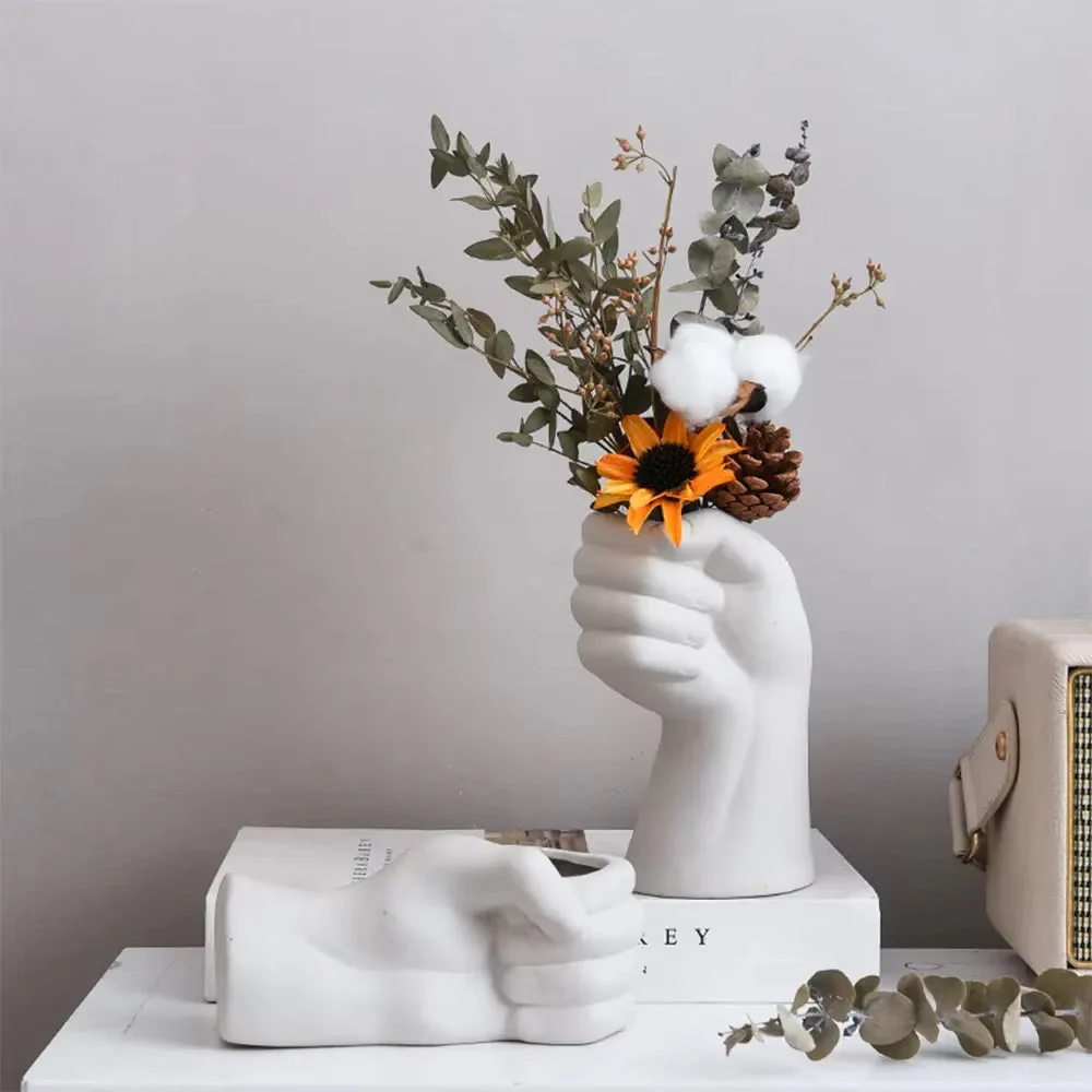 Artistic Hand Gesture Ceramic Tabletop Flower Vase