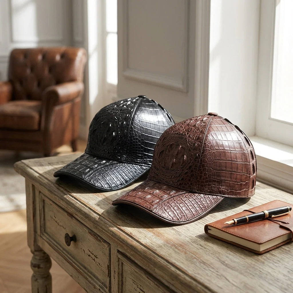 Crocodile Texture Leather Baseball Cap - Image 1