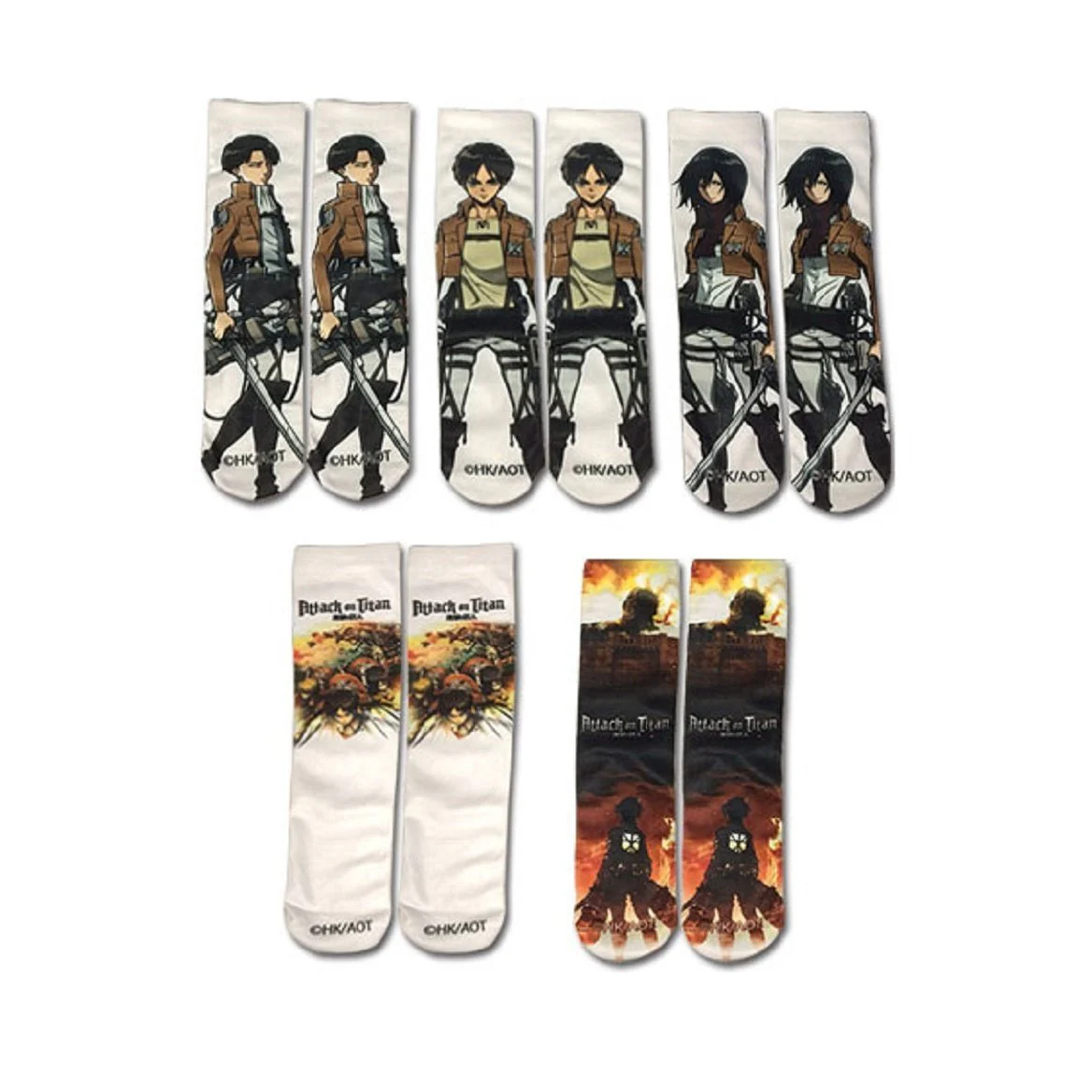 Attack On Titan Anime Characters 5 Pack Sublimation Crew Socks - Image 1