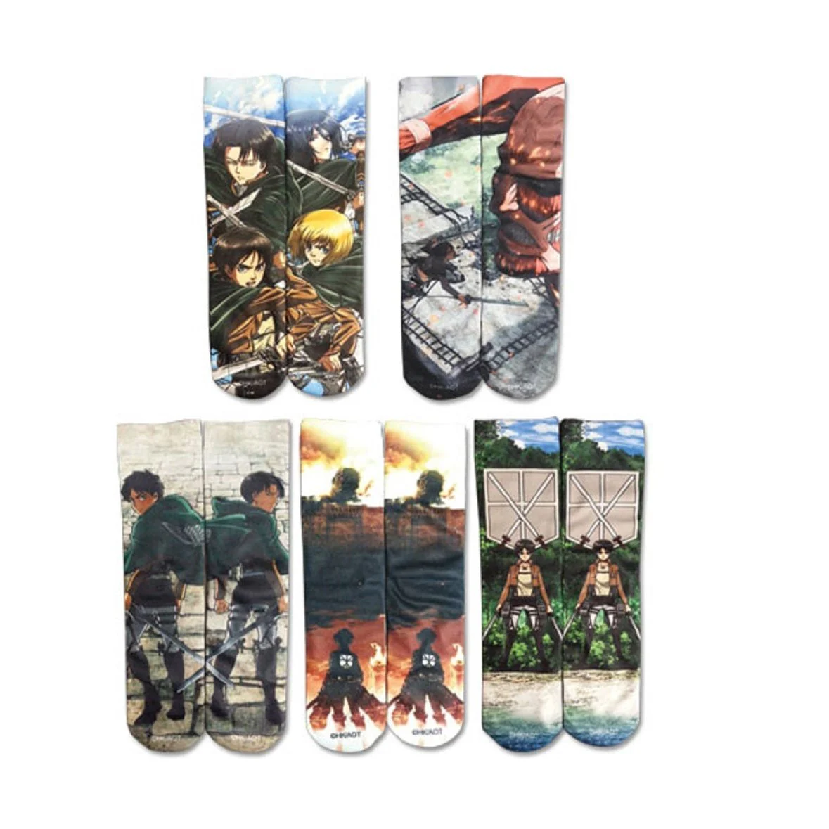 Attack On Titan Anime Group 5 Pack Sublimation Crew Socks - Image 1