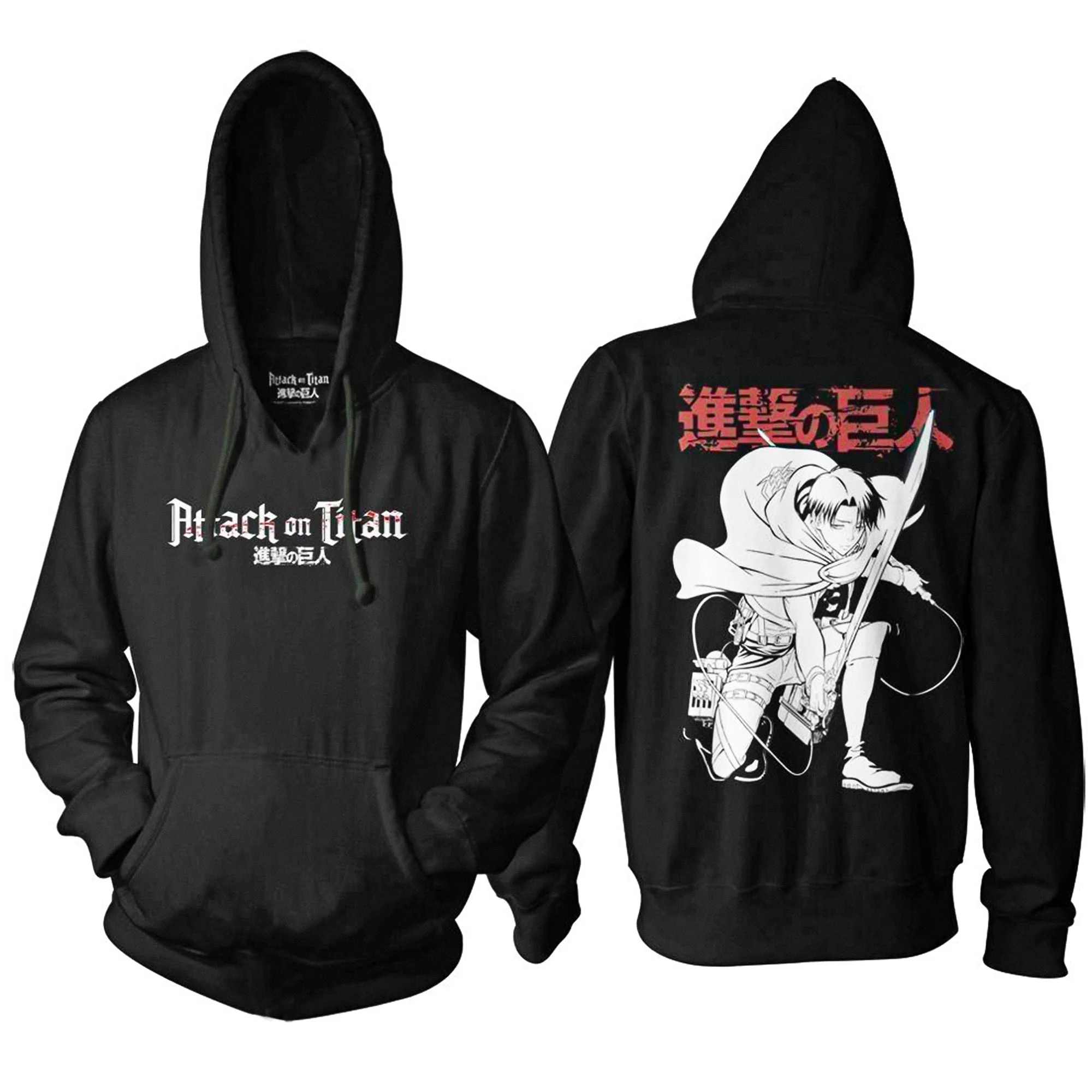 Attack on Titan - Levi Ackerman Crouching Adult Pullover Hoodie - Black - Officially Licensed - Image 1