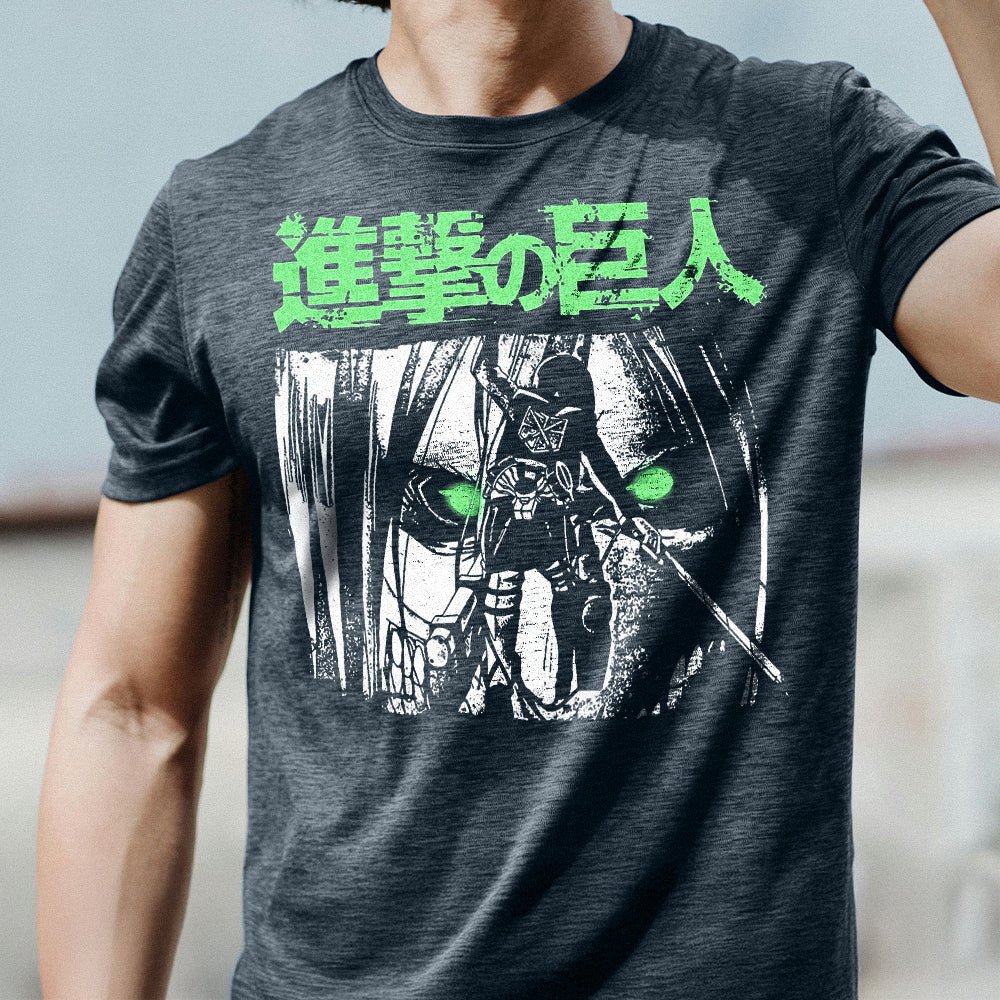 Attack on Titan - Levi Ackerman Green Eyes Adult T-Shirt - Heather Navy - Officially Licensed - Image 2