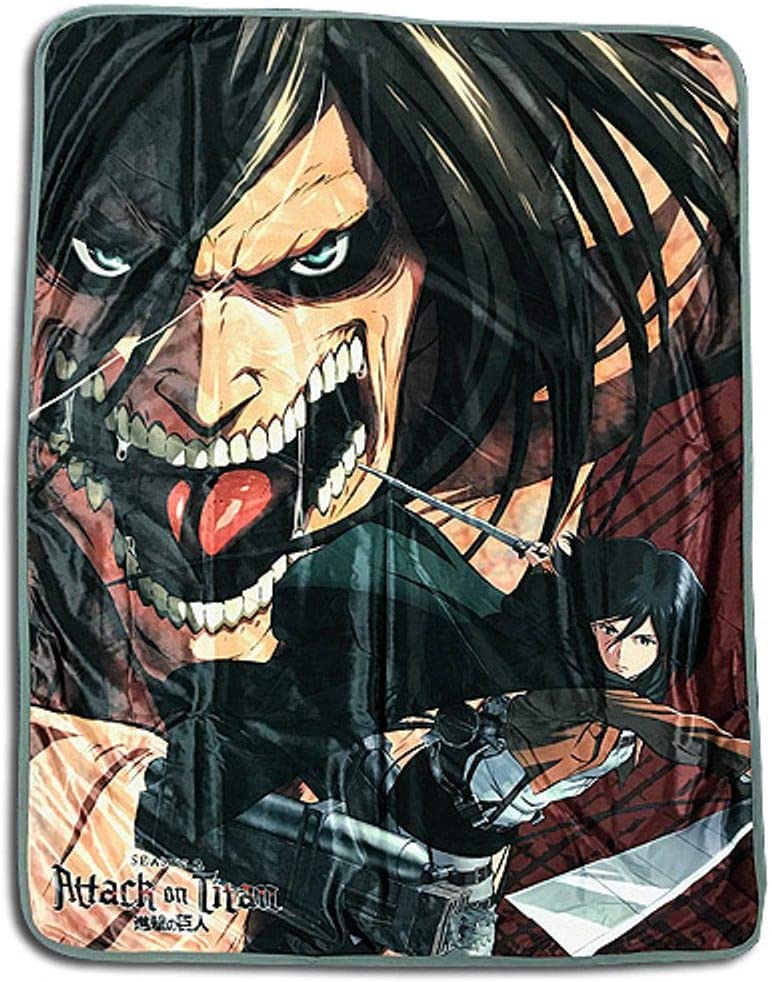 Attack On Titan Season 2  Eren & Mikasa Fleece Throw Blanket 45in. By 60in.