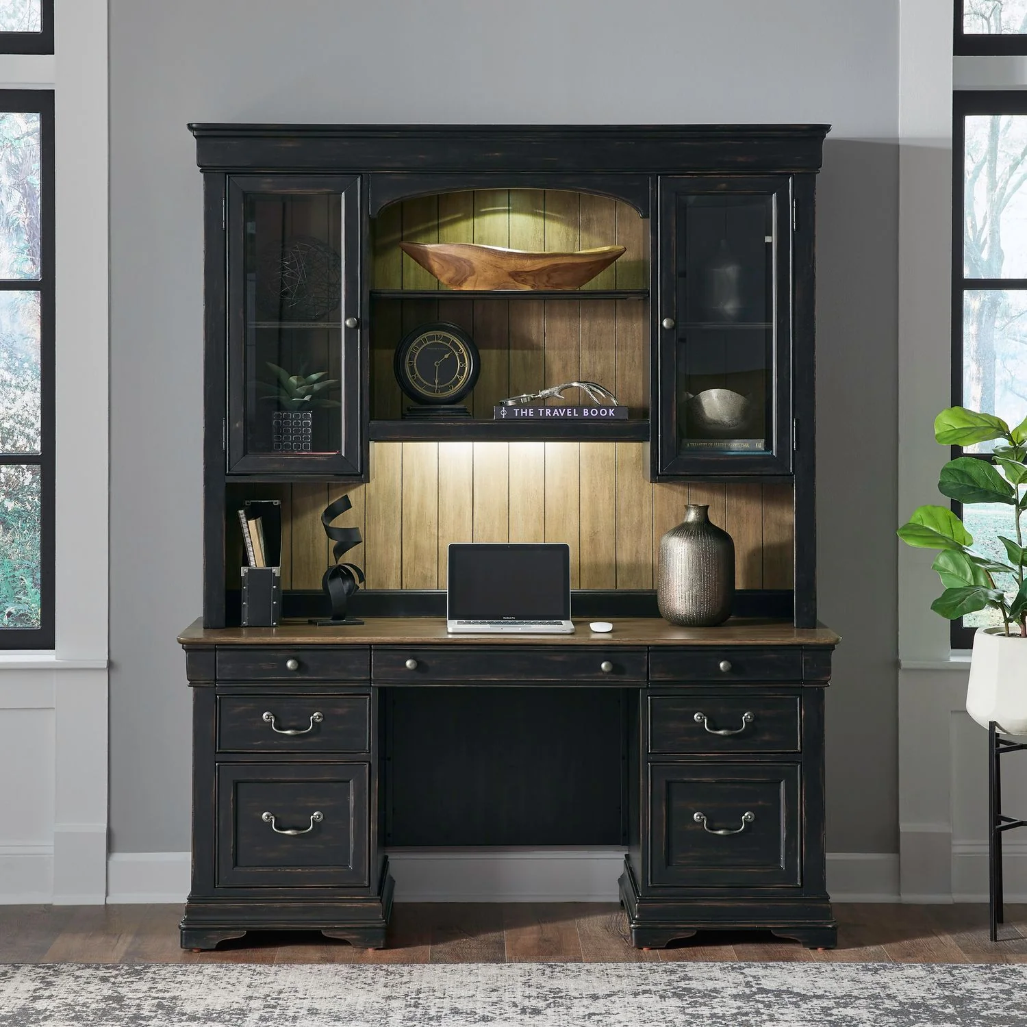 Meritage – Credenza & Hutch – Aged Charcoal