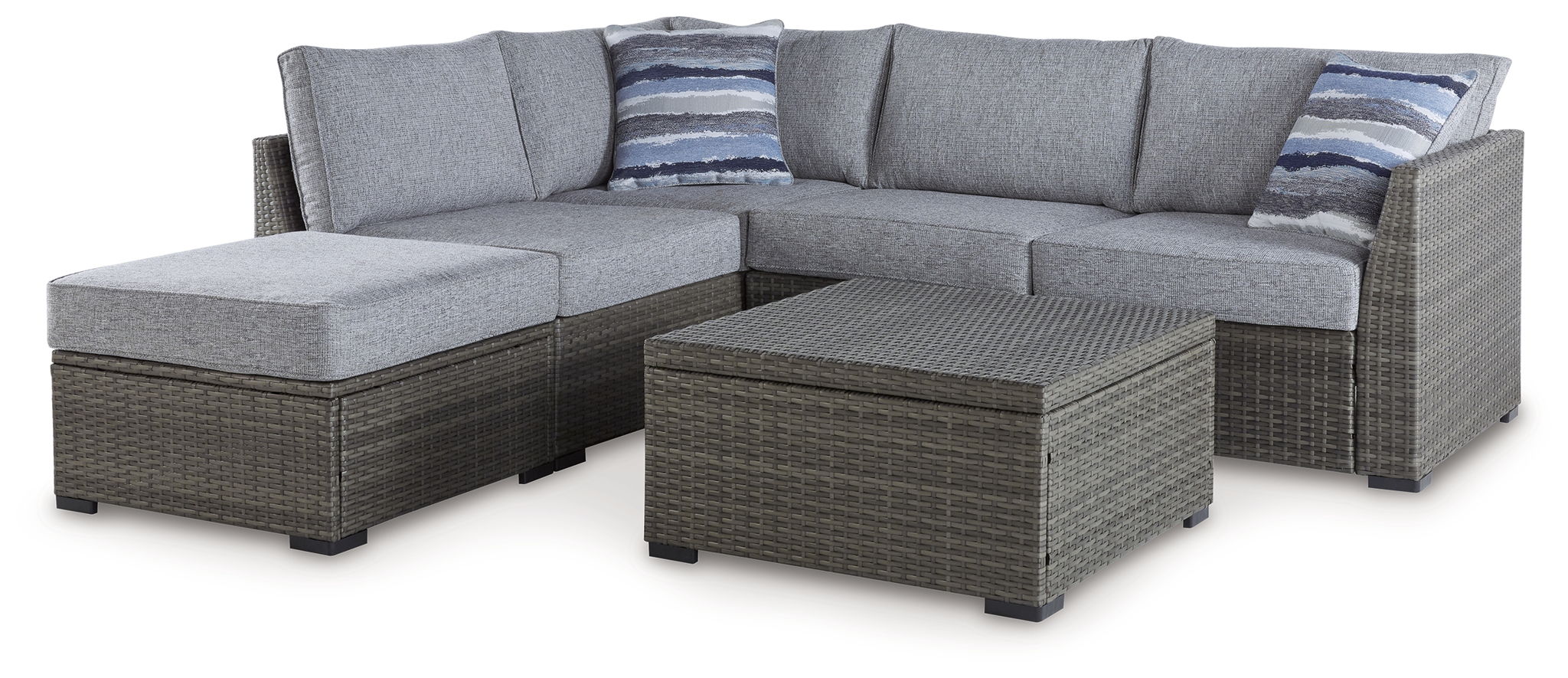 Petal Road – Loveseat Sectional, Ottoman, Table Set (Set of 4) – Gray