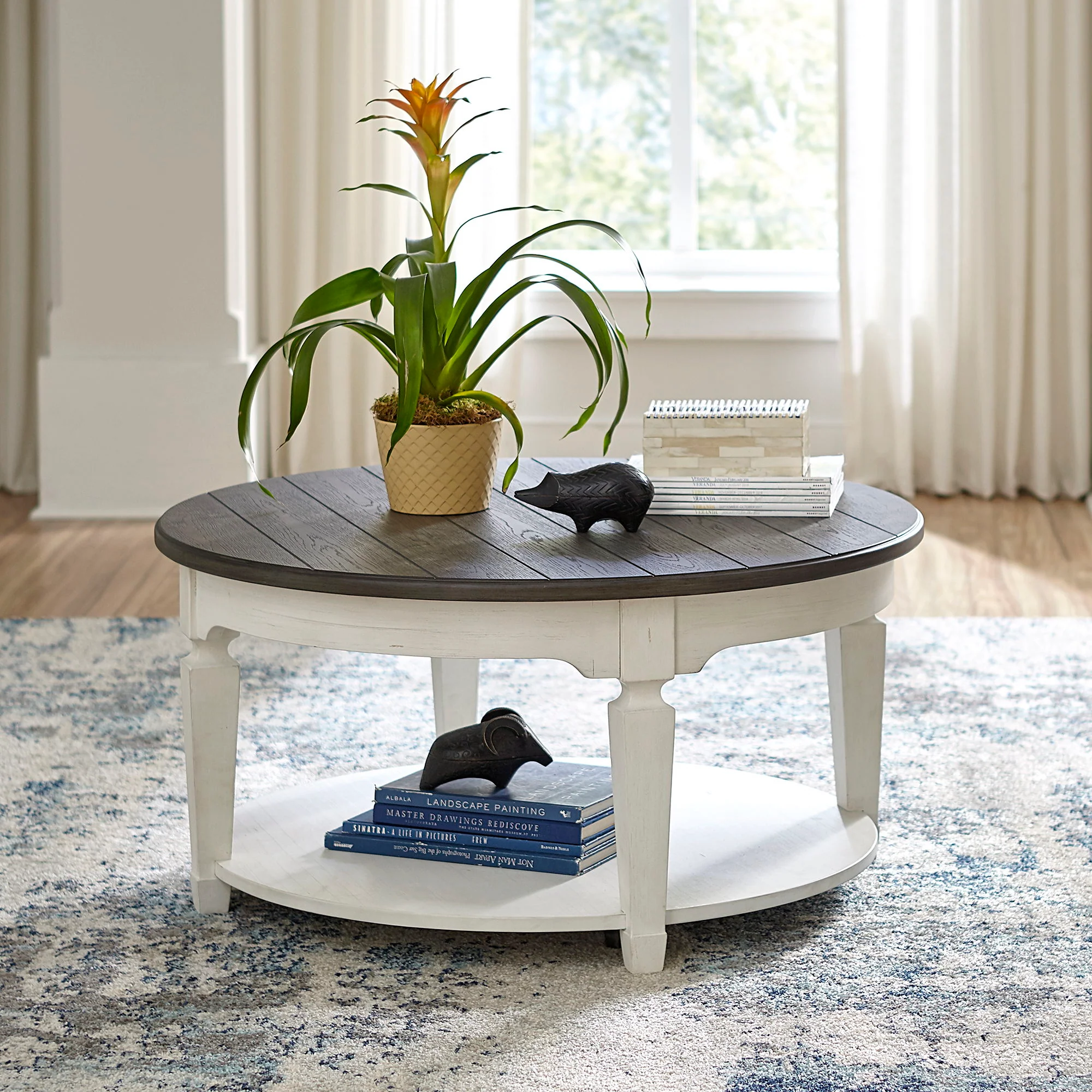 Allyson Park - Round Cocktail Table - Wirebrushed White / Charcoal - Image 1