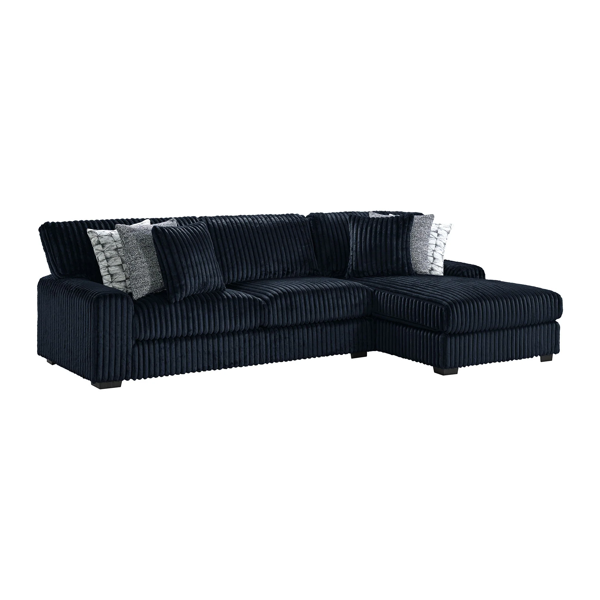 Nightfall – RHF Chaise With 2 Self Pillows 20″ – Grand Cord Black