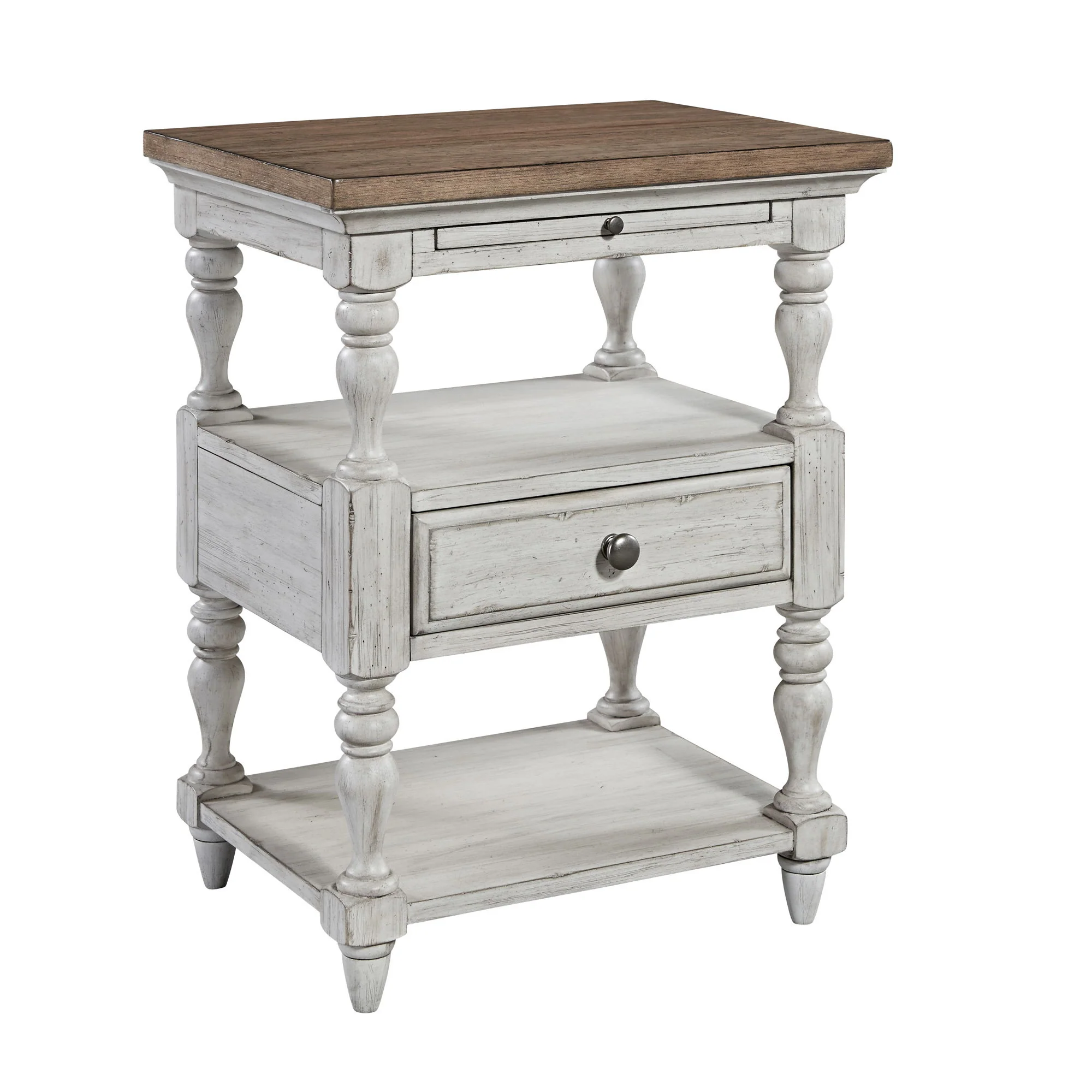 Farmhouse Reimagined - 1 Drawer Nightstand - Antique White / Chestnut Tops - Image 3